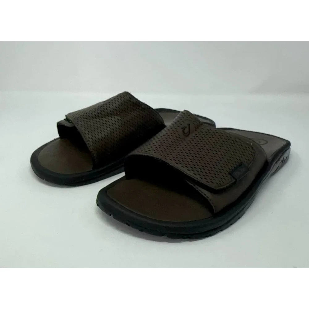 Olukai Kekoa Slide Sandals Men's Size 9 Dark Java Adjustable Beach Comfort Water